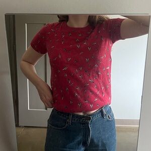 Boutique 21 Vintage Paper Plane Pink Red Sweater